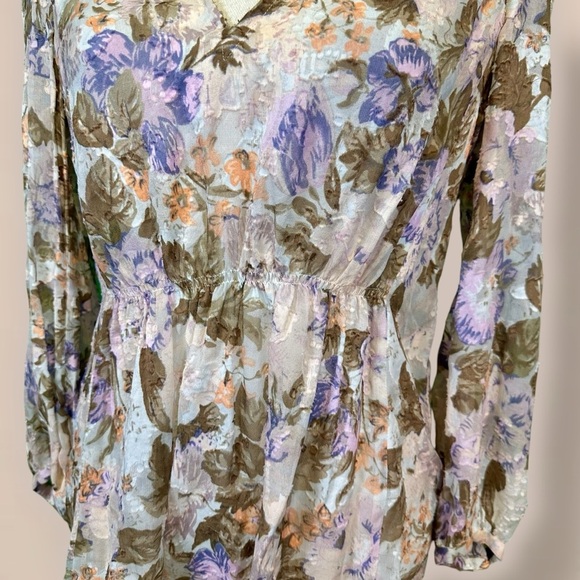 Rebecca Taylor ‘Penelope’ Purple Floral Print Top with Gathered Waist Size 4 - Picture 7 of 16